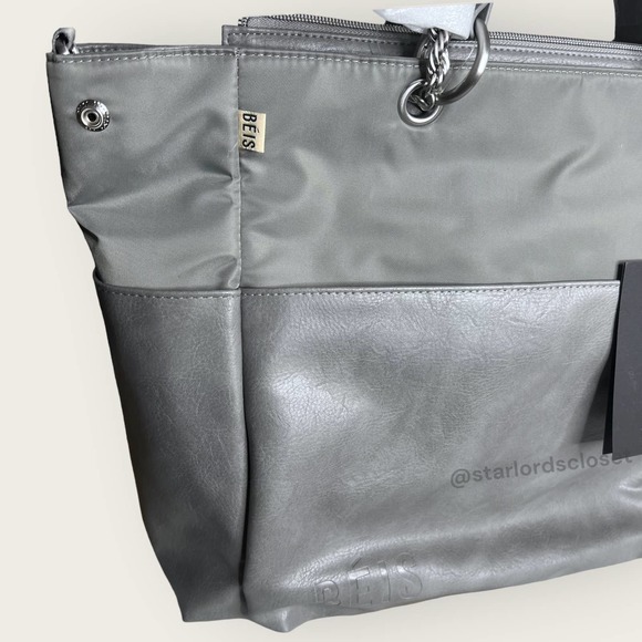 BEIS The Diaper Bag | Grey | Baby Purse Nylon Leather Trim Laptop Shoulder Strap - Picture 7 of 10
